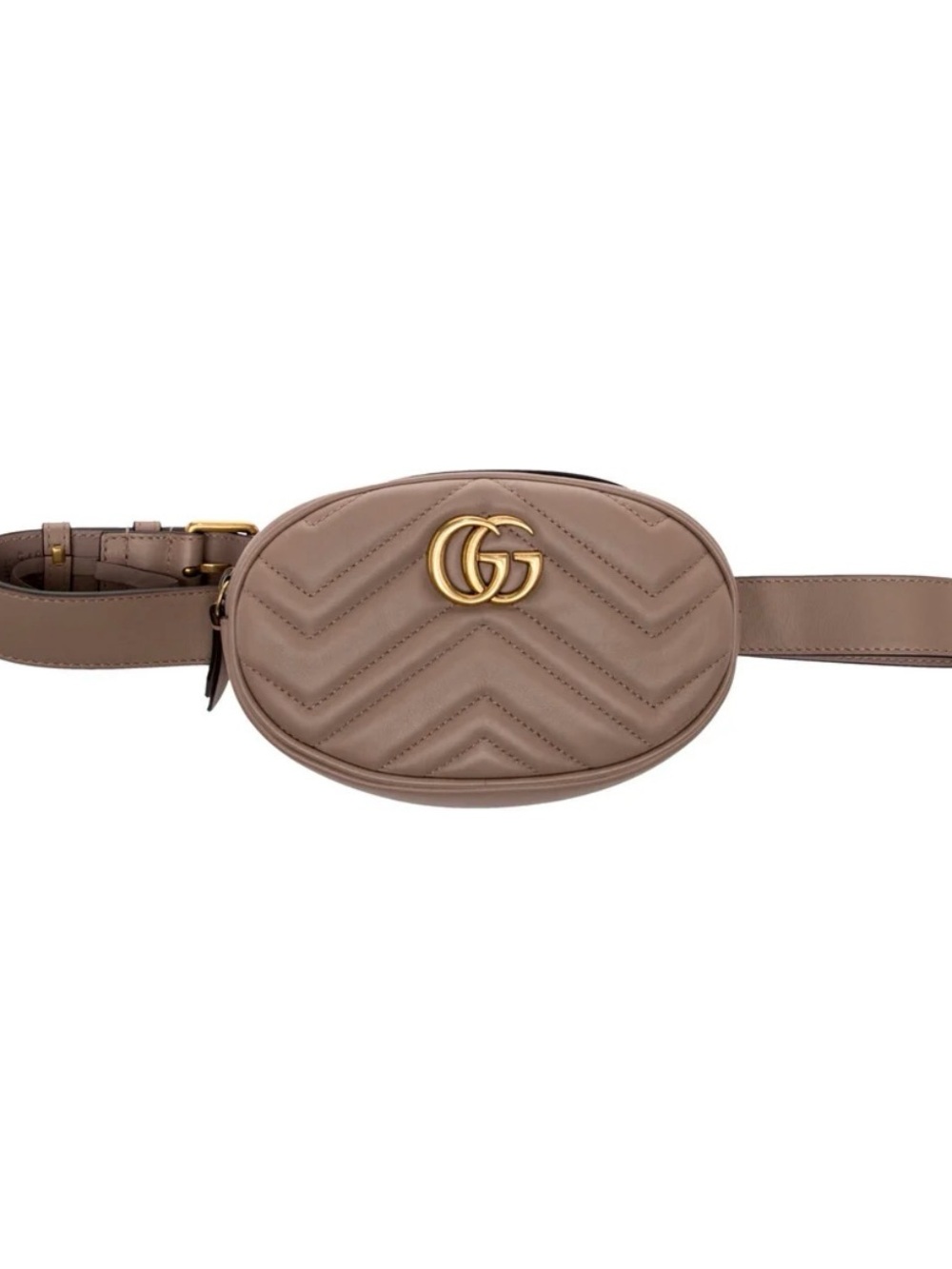 Gucci Mauve Taupe Quilted GG Marmont Oval Belt Bag
